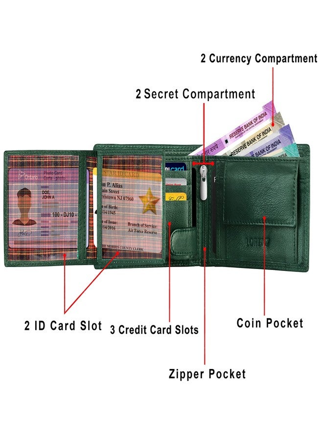 LORENZ® Bi-Fold Premium Green RFID Blocking Grain Leather Wallet for Men | Soft Nappa Men's Leather Wallet | GL-57 - Image 3